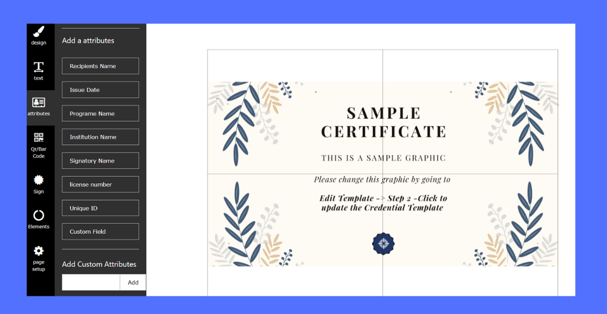 CertifyMe credential template editor